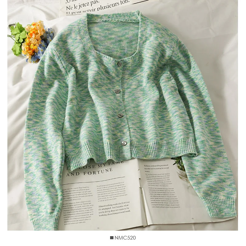 Can't Resist Elegant color striped square neck short slim sweater for women  1870