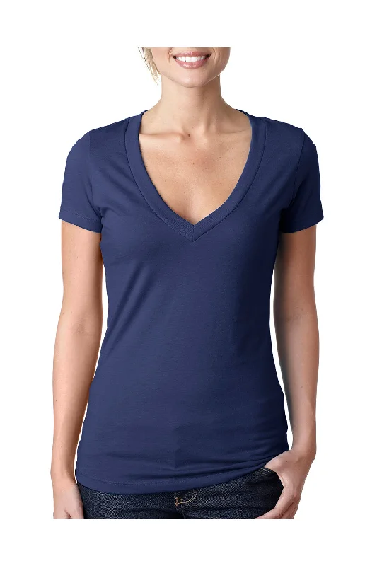 Lowest Prices Next Level Womens CVC Jersey Short Sleeve V-Neck T-Shirt - Storm Blue - Closeout