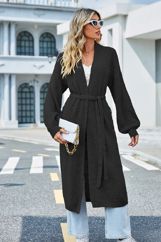 Extra Savings Tie Waist Dropped Shoulder Cardigan