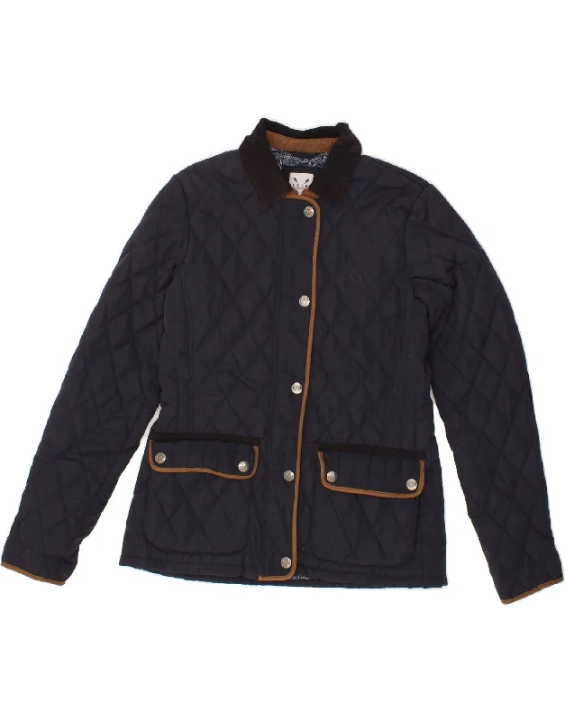 Deal Dash CREW CLOTHING Womens Quilted Jacket US 10 Large Navy Blue Polyester