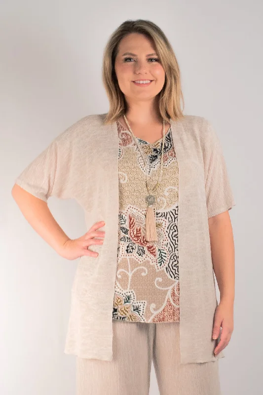 Savings Galore Sand Haven Poly/Rayon Knit Short Sleeve Cardigan