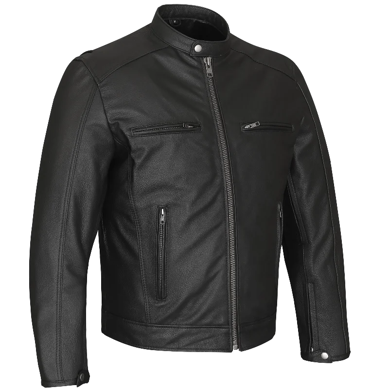 HMM543 High Mileage Plain Premium Men's Black Leather Jacket