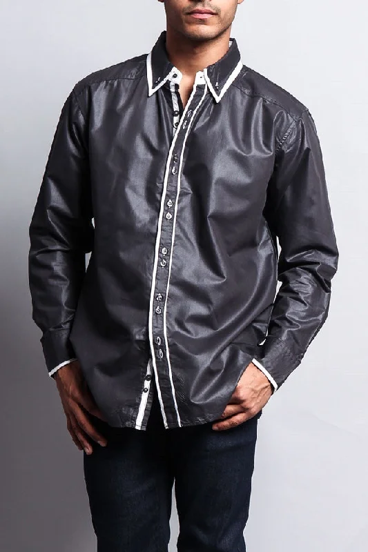 Solid Contrast Double Button Up Shirt