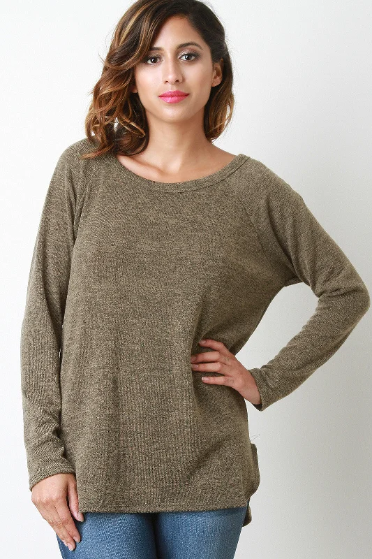 Year-End Sale Back Button Accent Long Sleeves Sweater Top