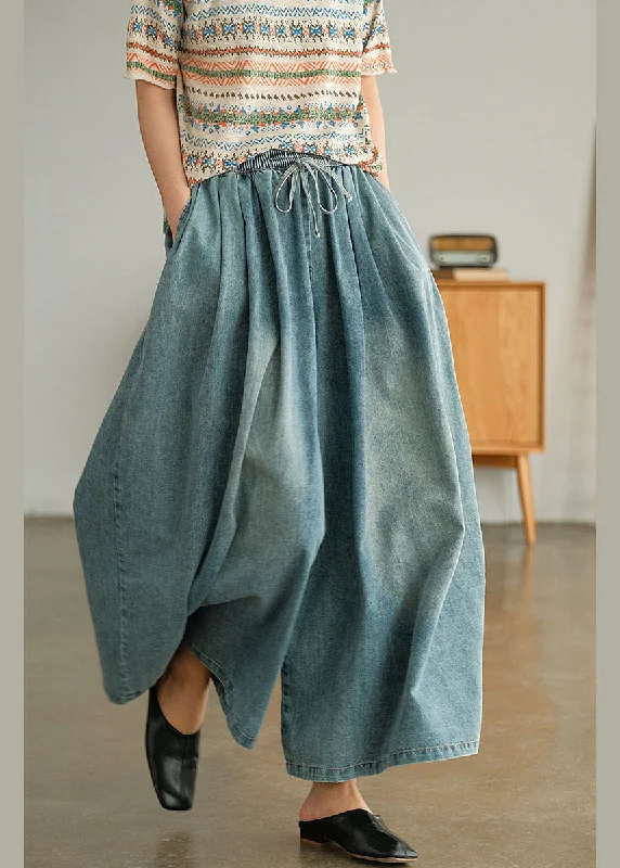 Value Pack Loose Blue Cinched Pockets denim wide leg pants Spring