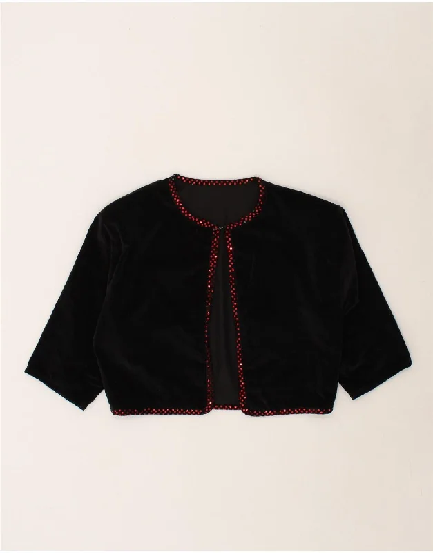 Season Finale Sale VINTAGE Womens Velvet Crop Bolero Jacket UK 14 Medium Black