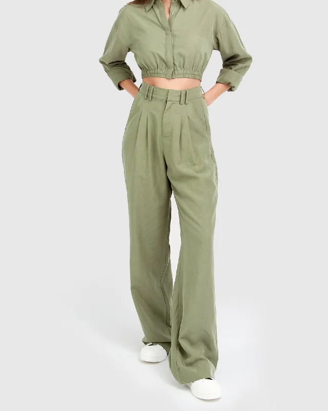 Don't Wait State of Play Wide Leg Pant - Army Green