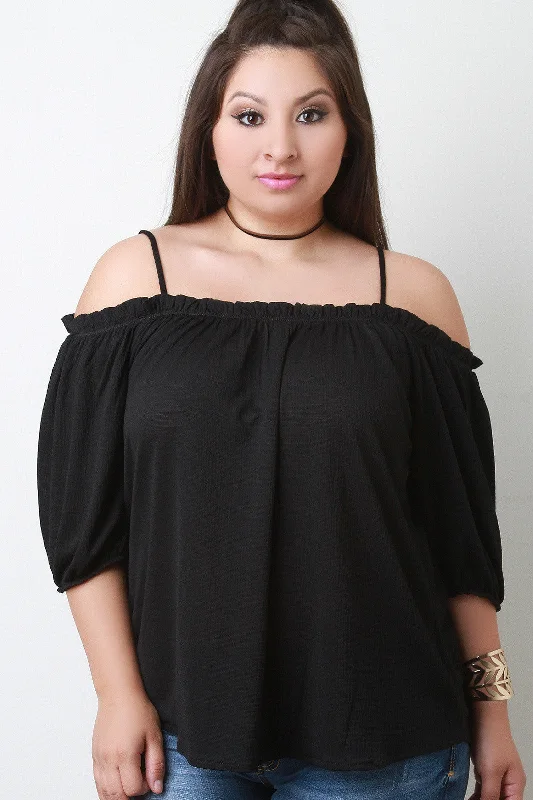 Super Sale Cold Shoulder High Low Hem Top
