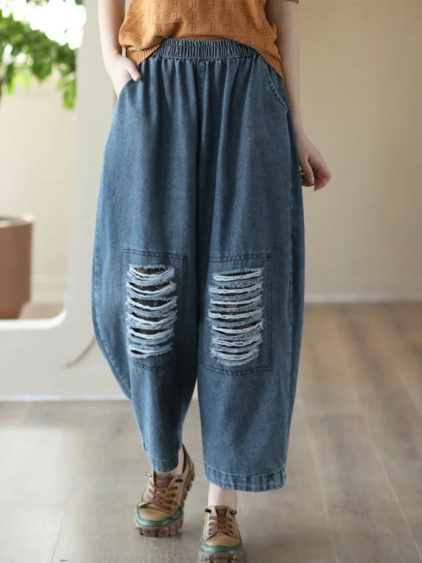 Blowout Sale Loose Hollow Elasticity Denim Harem Pants