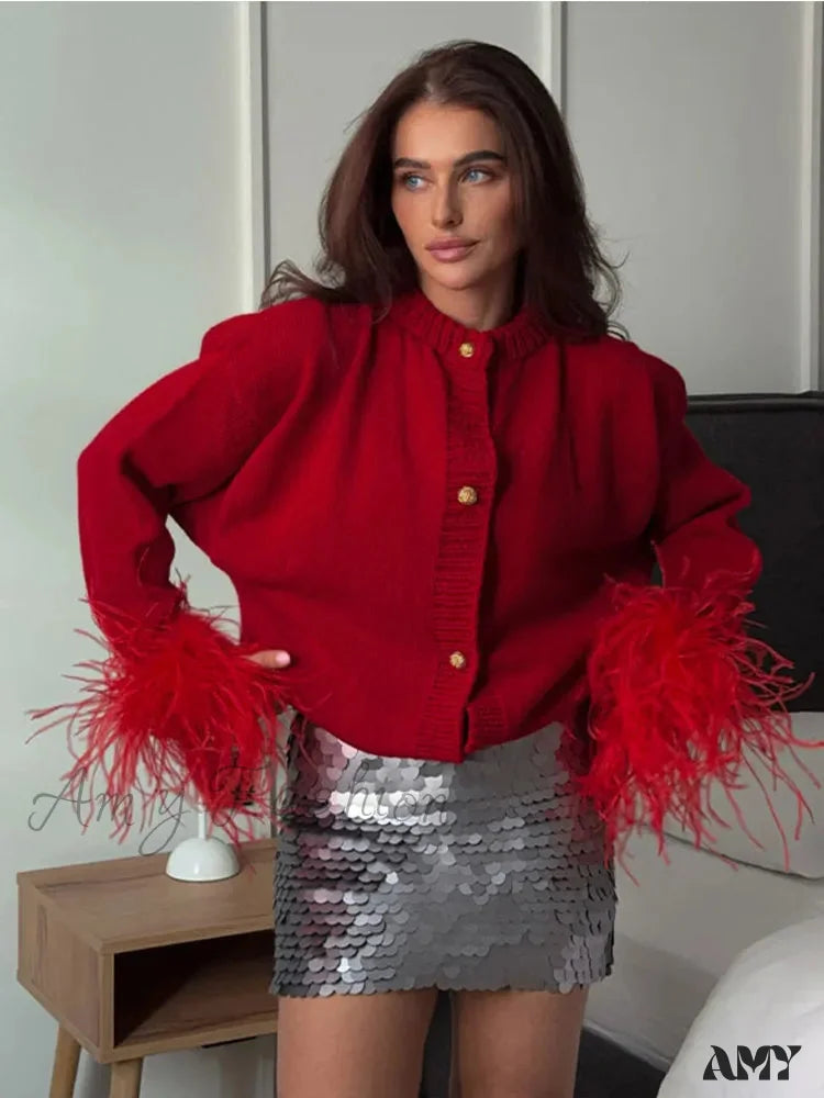 Unbeatable Prices Feather Knitted Cardigan Christmas Sweater