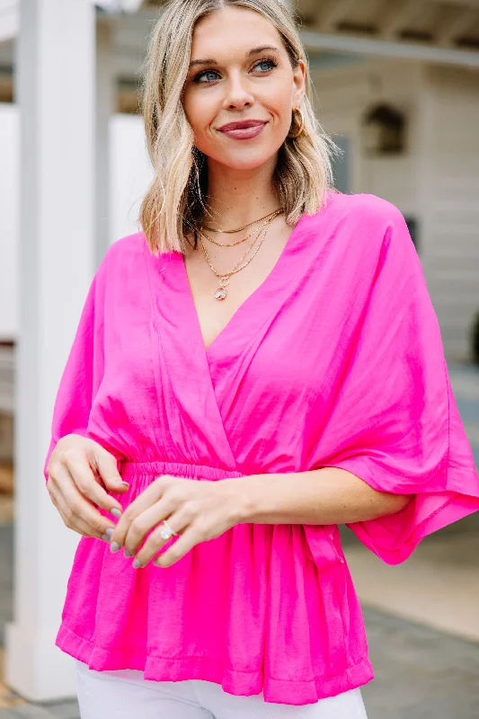 Don't Wait Dreams Coming True Hot Pink Satin Blouse