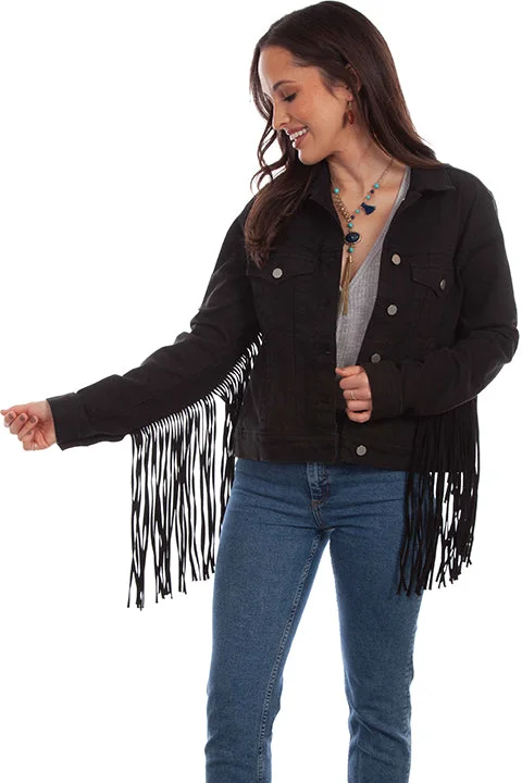 Weekend Bargains Await You Black Denim Jacket With Fringe