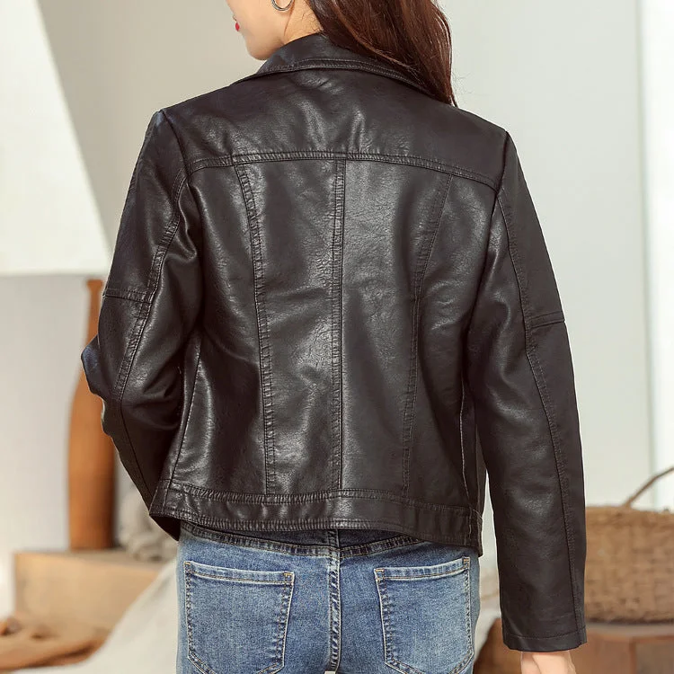 While Supplies Last New Fashion Simple Trendy Short Leather Jacket Women