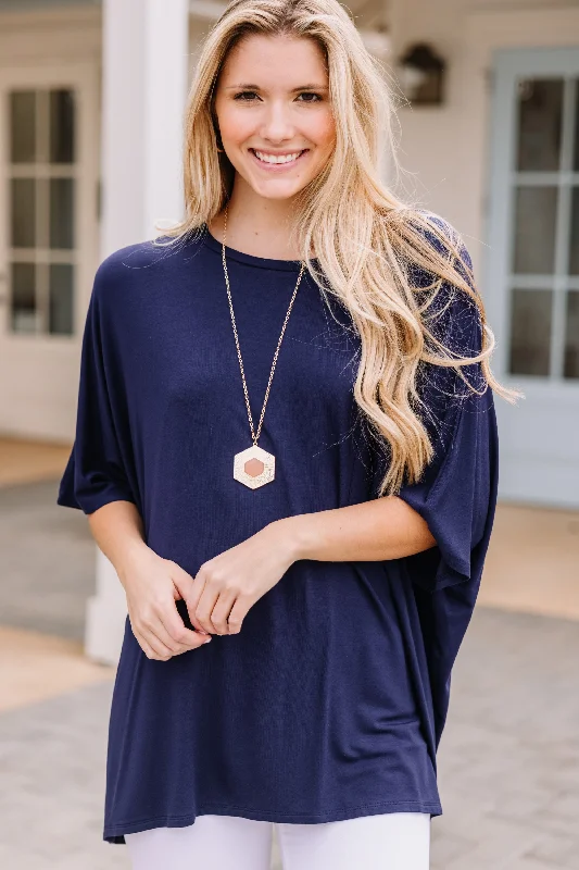 Don't Miss On Your Time Navy Blue Oversized Top