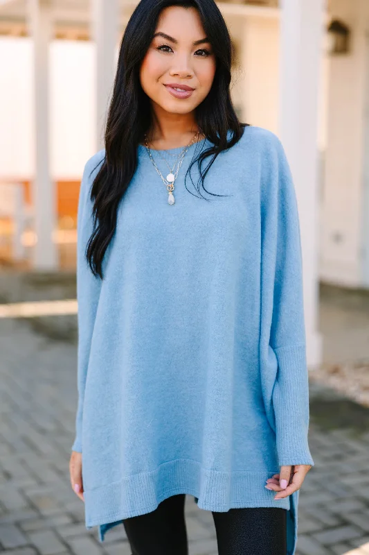 Take Advantage Always Fun Light Blue Brushed Knit Tunic