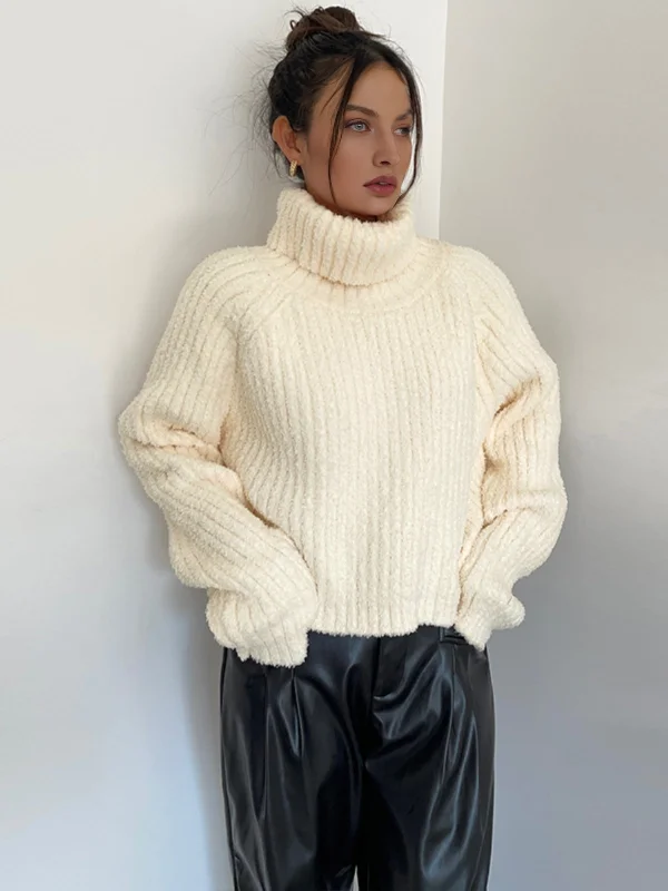 Massive Deals High Neck Graceful Ribbed Knit Sweater