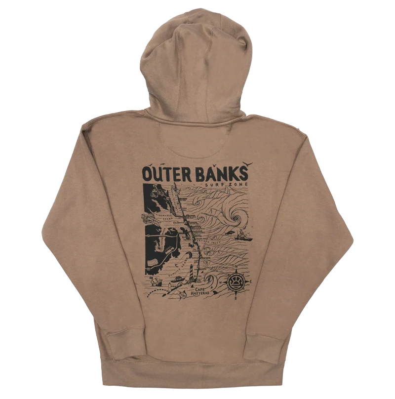 REAL Outer Banks Map Hooded Sweatshirt-Latte