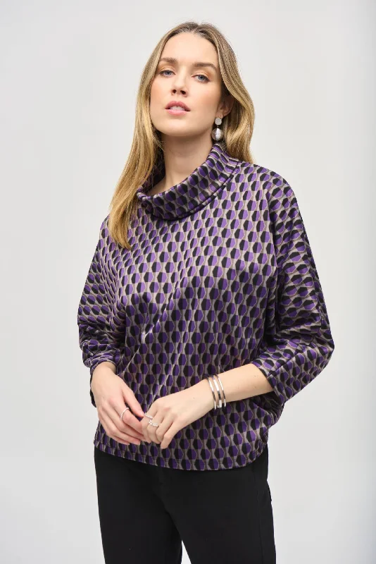 Don't Miss Out Joseph Ribkoff Black/Multi Geometric Jacquard Cowl Neck Top 243281