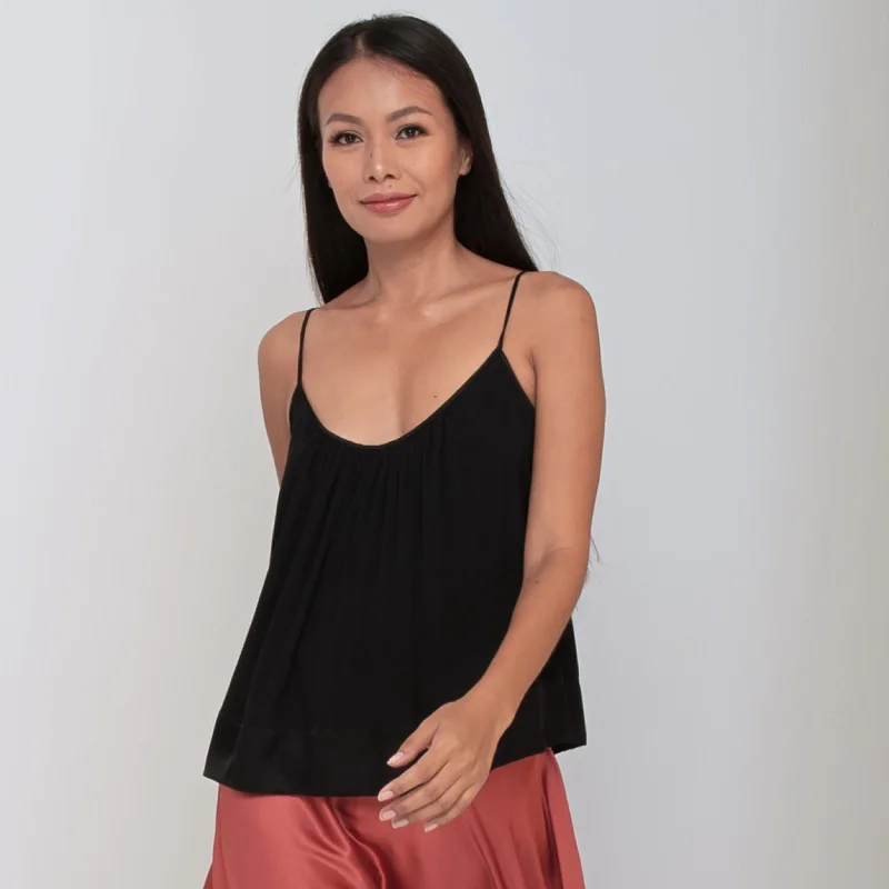 Weekend Shopping Bliss RINKI FLOW CAMISOLE - Rayon Fujette Crepe and Rayon Viscose Satin | Black
