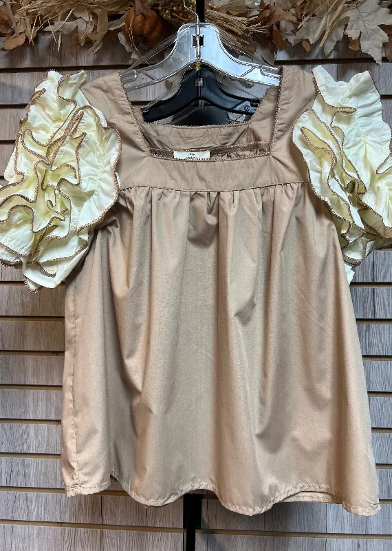 Season Finale Sale Square Neck Short Sleeve Ruffled Detailed Top