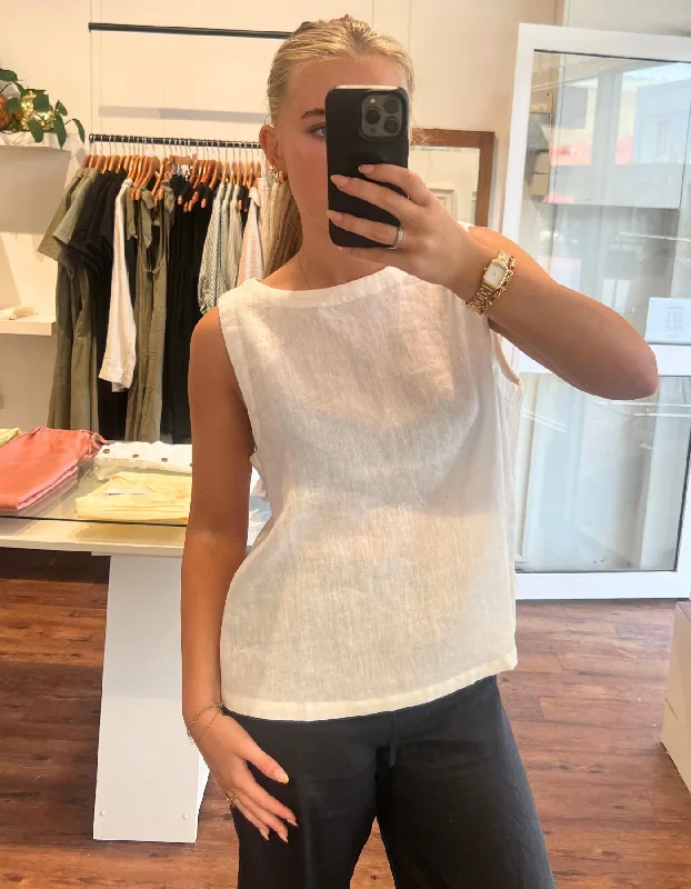 Clearance Sale Whisper Sleeveless Top in White Linen