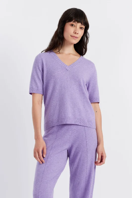 Top Pick Lavender Wool-Cashmere V-Neck T-shirt