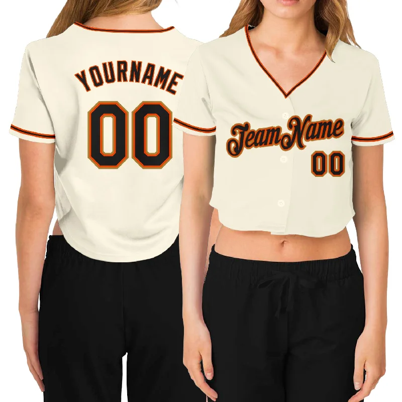 Weekend Discounts to Indulge In Custom Women's Cream Black Orange-Old Gold V-Neck Cropped Baseball Jersey Weekend Discounts to Indulge In Custom Women's Cream Black Orange-Old Gold V-Neck Cropped Baseball Jersey