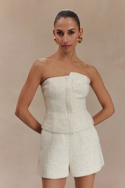 Quick Sale Parker Boucle Strapless Asymmetric Top - Ivory