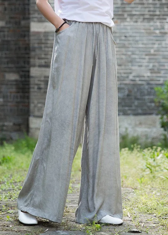 The Best Deal Light Grey Cotton Wide Leg Pants High Waist Draping Fall