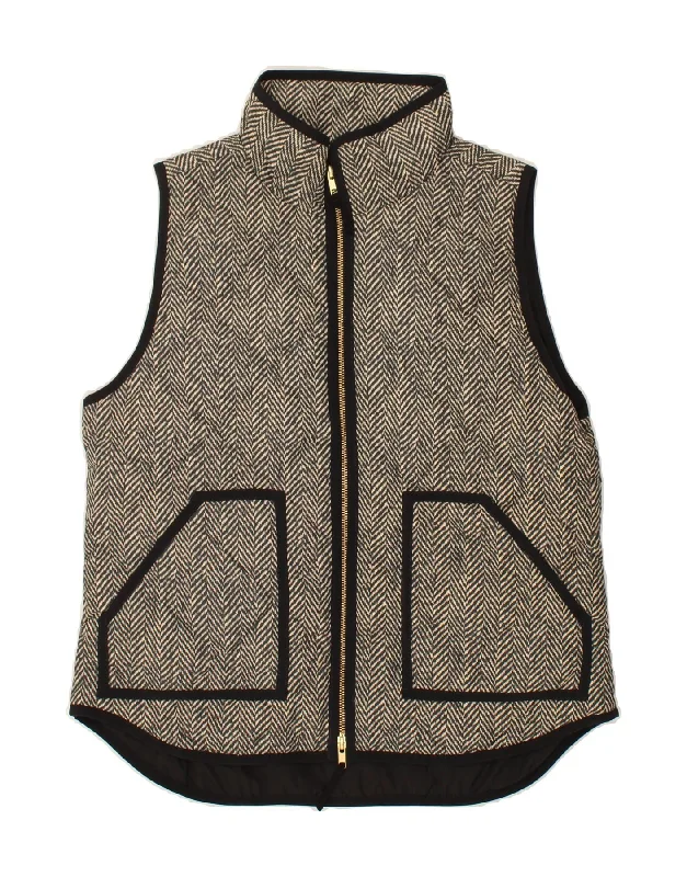 Can't Miss J. CREW Womens Quilted Gilet UK 12 Medium Grey Herringbone Polyester
