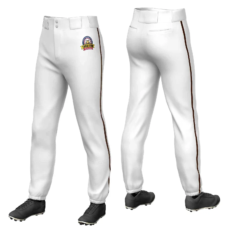 Custom White Brown Classic Fit Stretch Practice Pull-up Baseball Pants