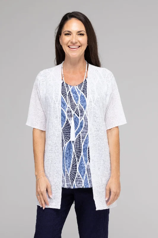 Sale Event White Poly Rayon Short Sleeve Cardigan