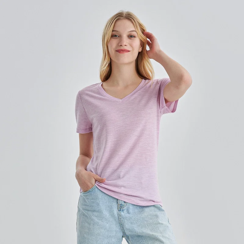 Lowest Price Women’s Merino 170g V-Neck  Short Sleeve T-Shirt Pink Heather