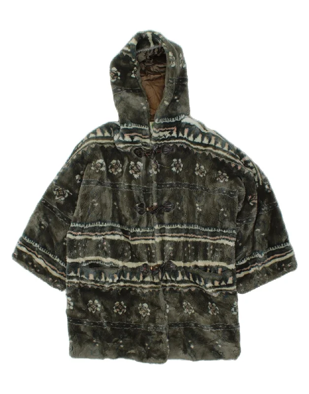 Grand Opening Sale VINTAGE Womens Hooded Fleece Duffle Coat UK 10 Small Green Acrylic