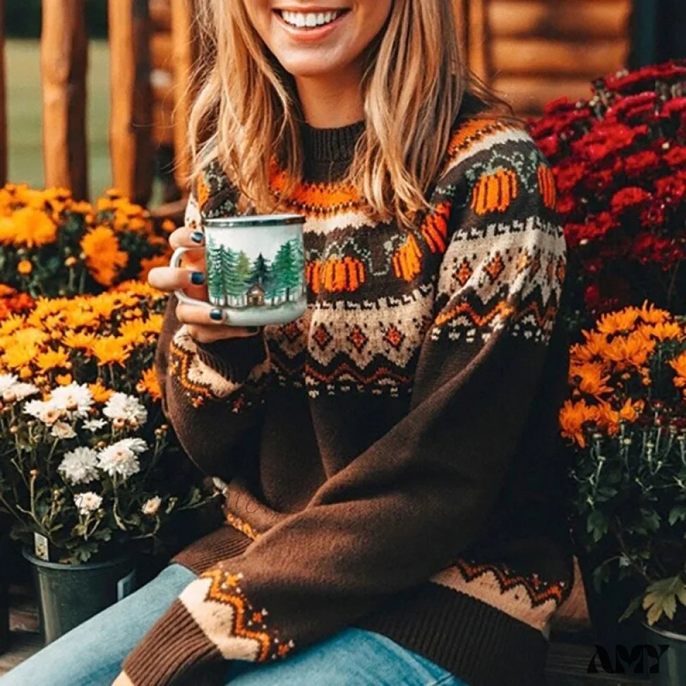 Sale Event Amy Fashion - Pumpkin Knitted Pullovers Sweaters