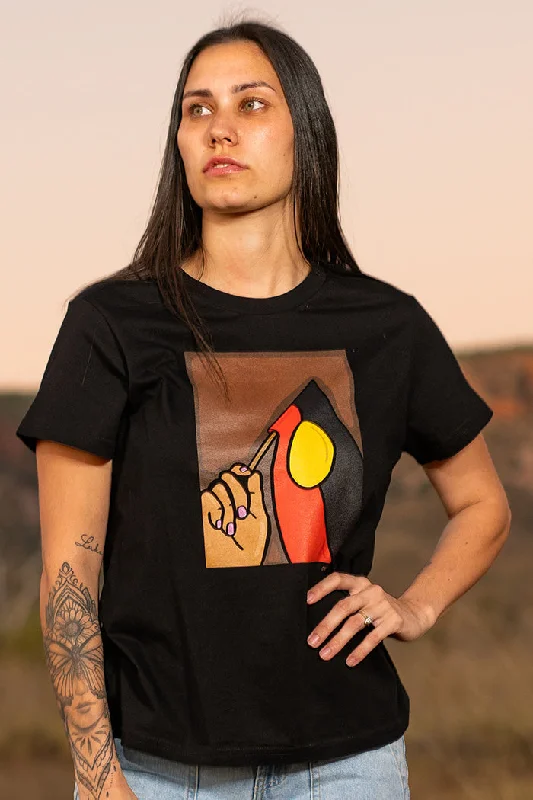 Special Price Wave The Flag Black Cotton Crew Neck Women's T-Shirt