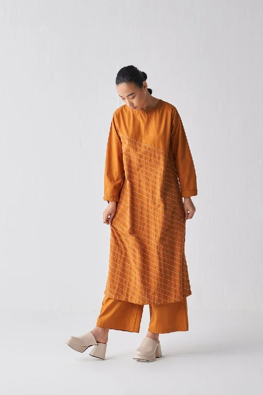 Early Bird Discount Asymmetric Stripe Tunic - Rust