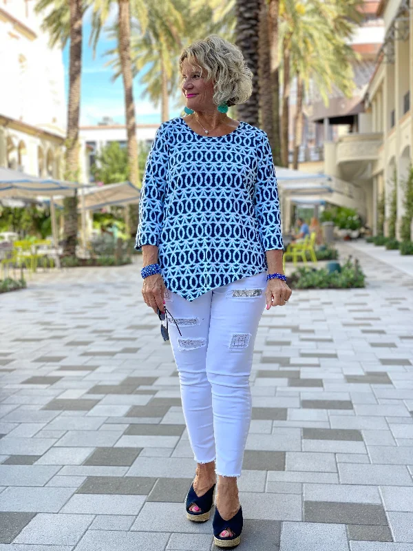 Weekend Savings Spree MELINA BLUE ASYMMETRIC TOP