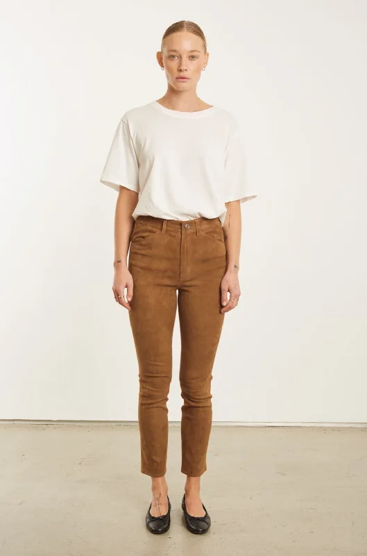 Weekend Special Dark Cognac Suede 5 Pocket Slim Trousers