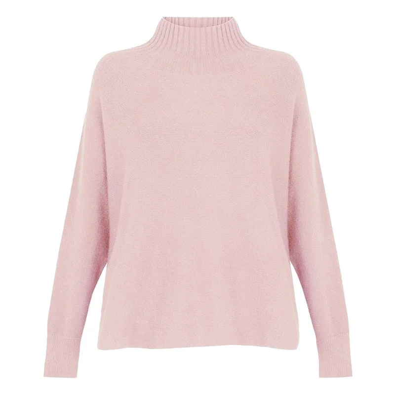 Weekend Discounts to Celebrate Jolie Boxy High Neck Knit in Pale Pink