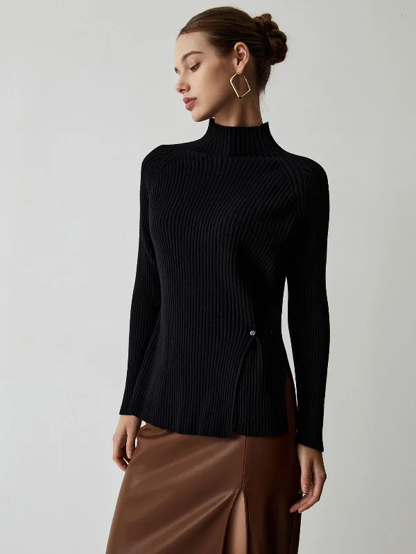 Weekend Deal Mock Neck Graceful Slit Sweater