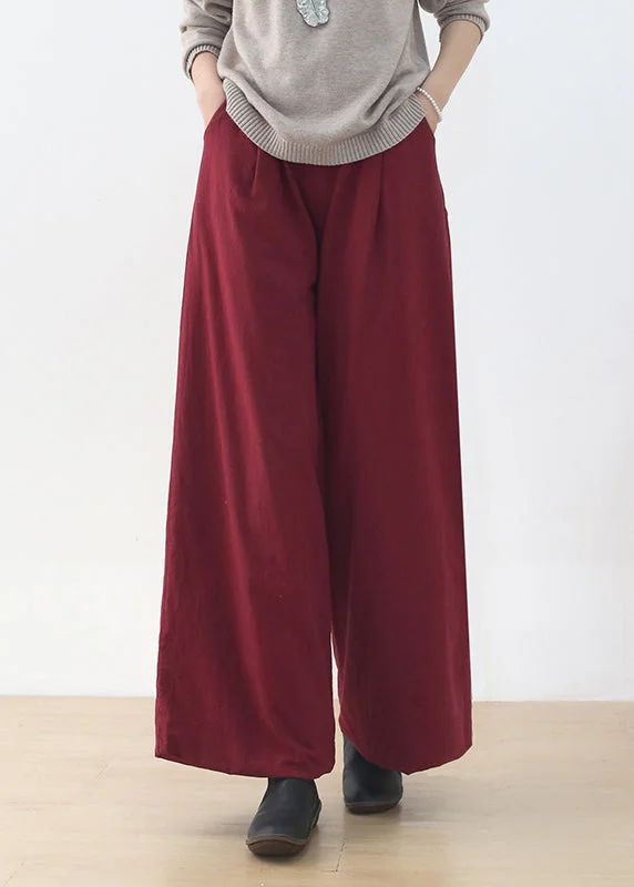 Amazing Deals Loose Mulberry Button Pockets Linen Wide Leg Pants Winter
