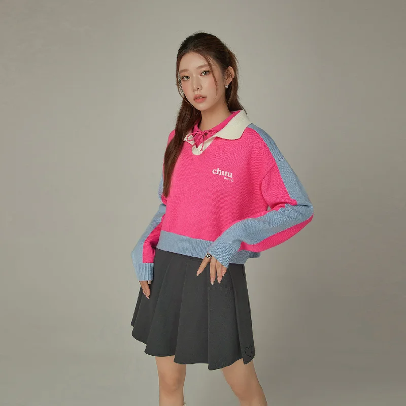 Special Buy Open Collar Color Knit Sweater