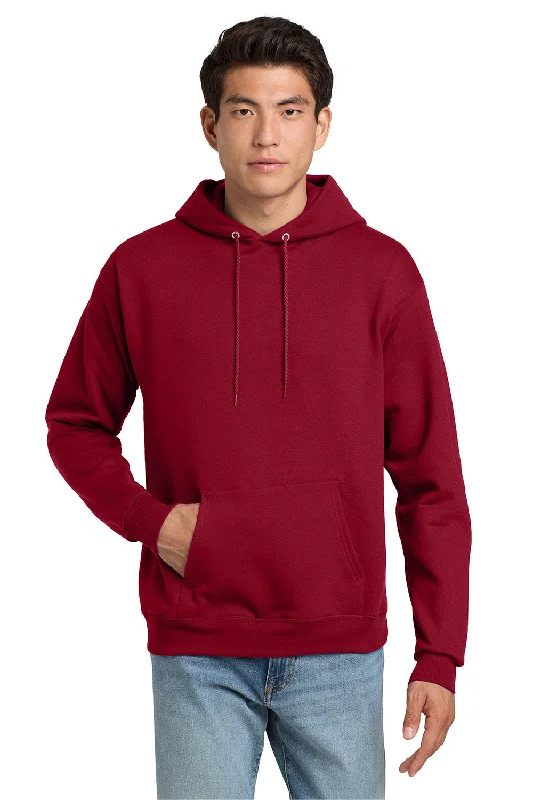 Hanes Mens EcoSmart Print Pro XP Pill Resistant Hooded Sweatshirt Hoodie w/ Pouch Pocket - Deep Red