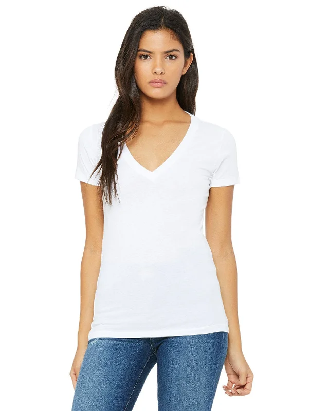 Bella+Canvas Ladies Deep V-Neck T-Shirt | White