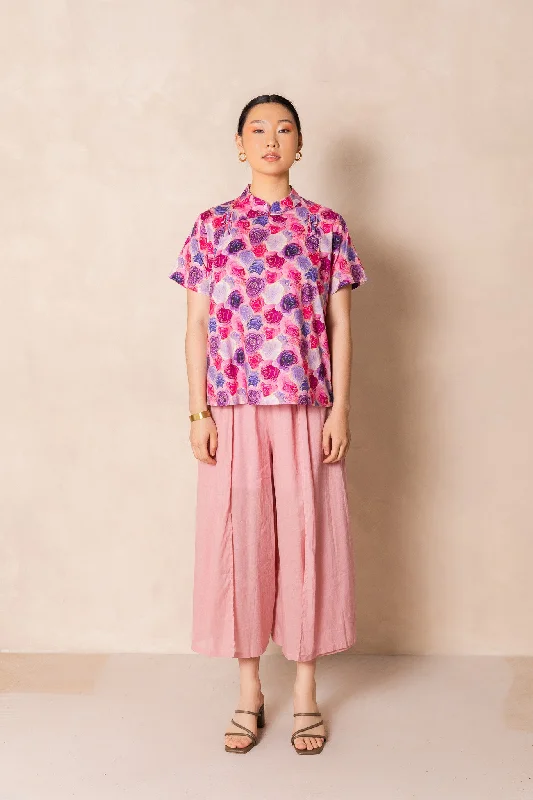 Weekend Special Water Colour Pink Rose Short Sleeve Cheongsam Top