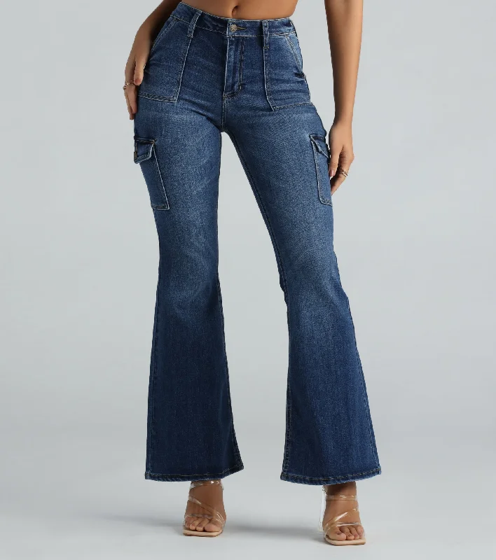 Massive Savings Major Flex High-Rise Cargo Flare Denim Jeans
