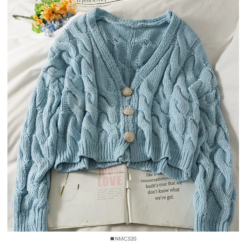 Weekend Savings Delight Korean Short twist V-neck single breasted long sleeve  1861
