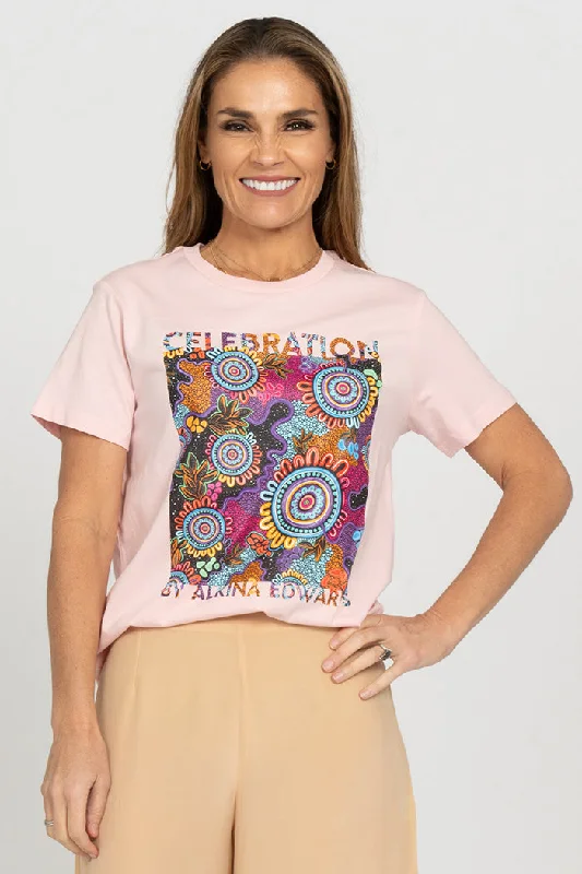 One-Day Only Celebration (Full Print) Pink Cotton Crew Neck Women’s T-Shirt