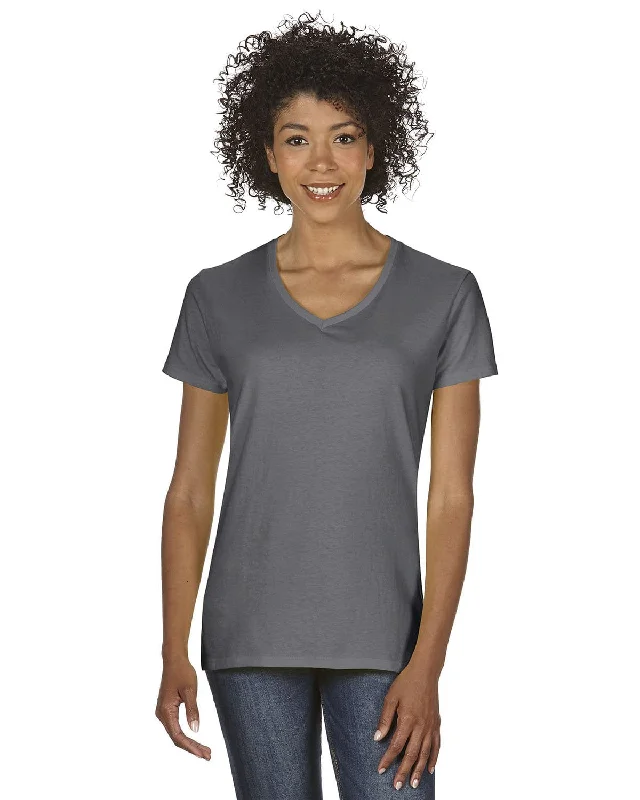 Gildan Ladies Heavy Cotton 5.3 oz. V-Neck T-Shirt | Charcoal